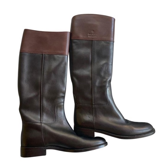 GUCCI LIFFORD KNEE HIGH LEATHER BOOTS - Picture 1 of 4